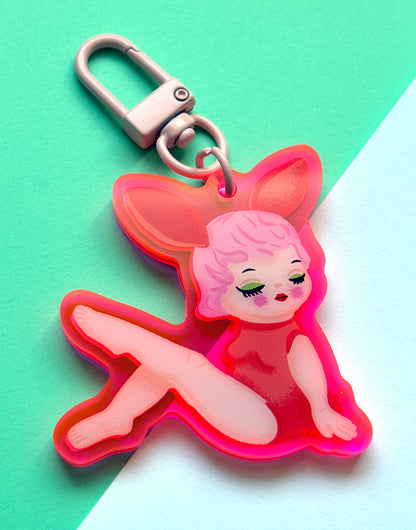 Bunny Girl Pink Acrylic Bag Charm