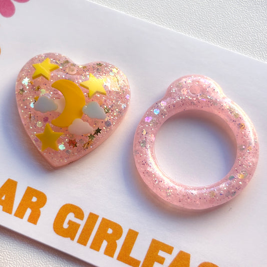 Head In The Clouds Pink / Resin Glitter Pull Ring Charm Set