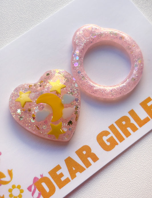 Head In The Clouds Pink / Resin Glitter Pull Ring Charm Set