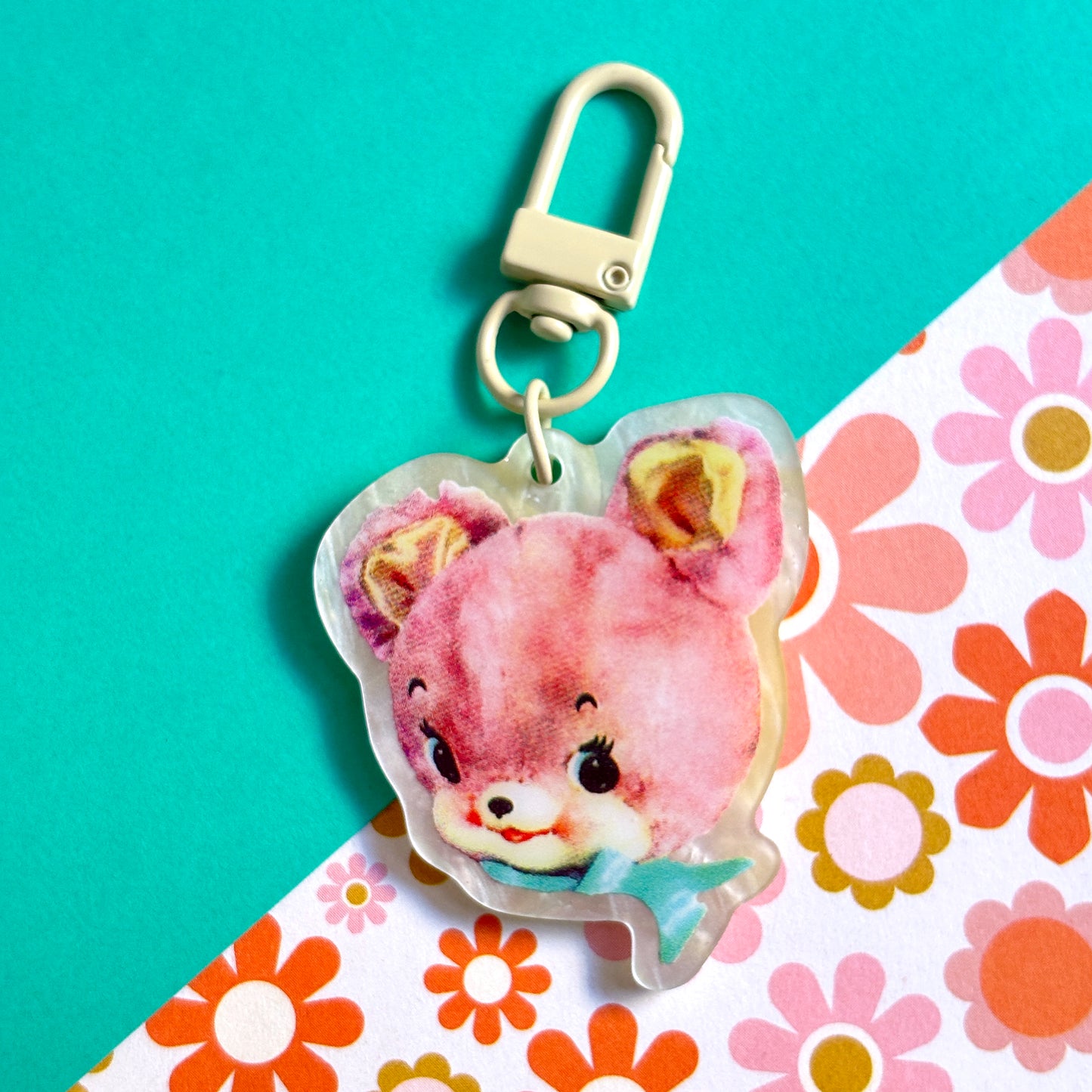 Pink Cutie Bear Acrylic Bag Charm