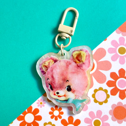 Pink Cutie Bear Acrylic Bag Charm