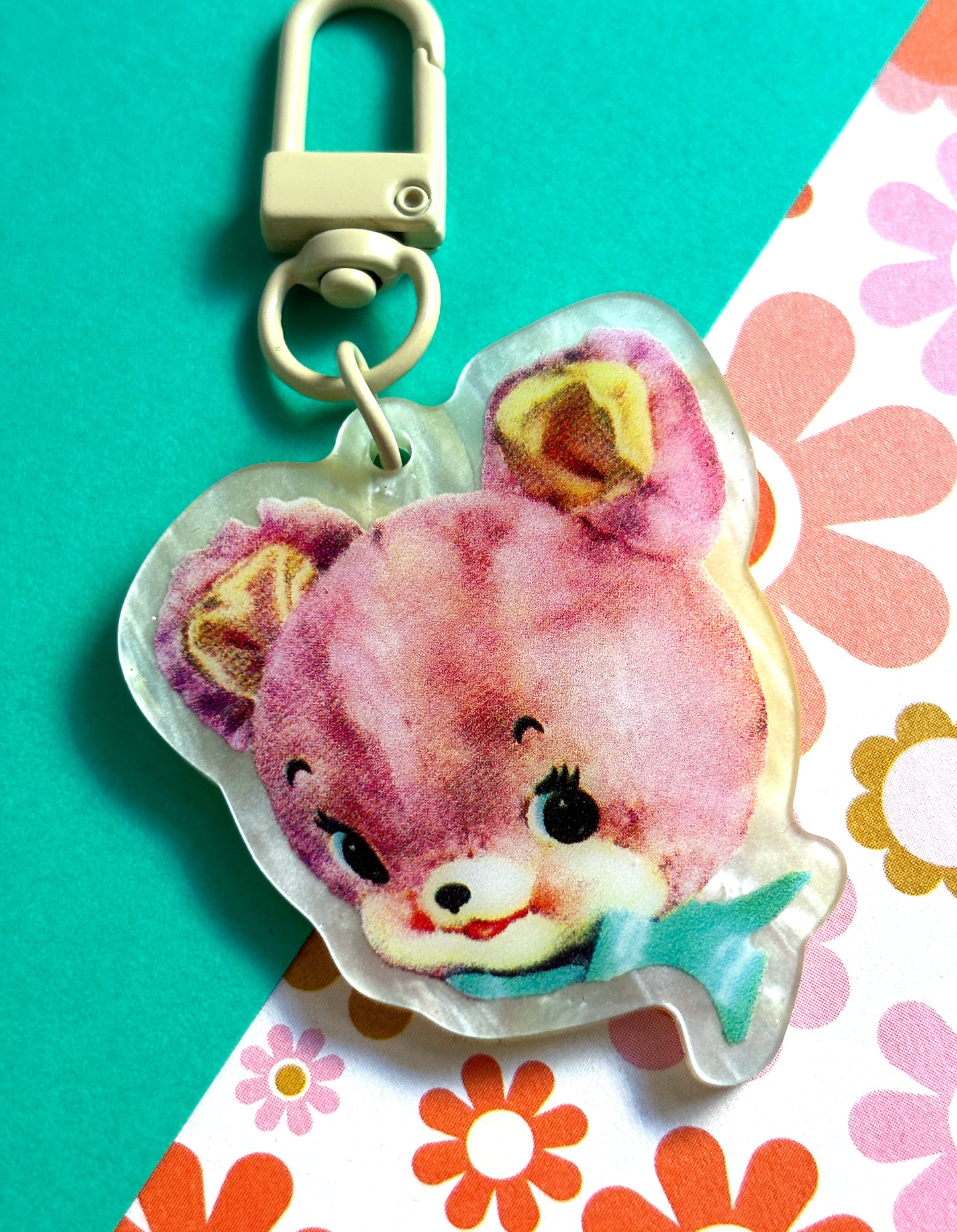 Pink Cutie Bear Acrylic Bag Charm