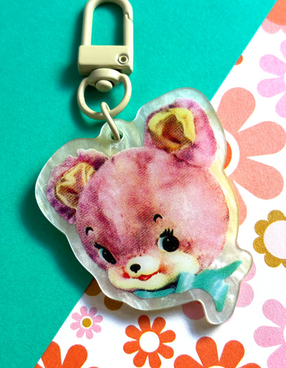 Pink Cutie Bear Acrylic Bag Charm