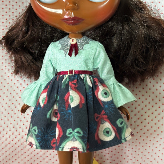 Eye On You Xmas Glitter Bat Collar Dress for Blythe