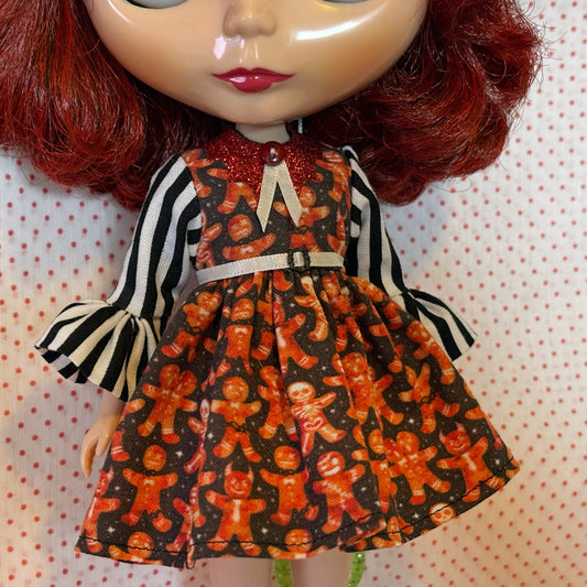 Gingerbread Weirdos Xmas Glitter Bat Collar Dress for Blythe