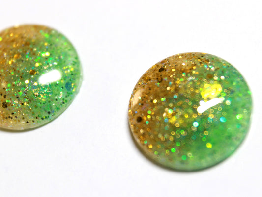 Halfsies Green & Gold / Glitter Resin Blythe Eye Chips