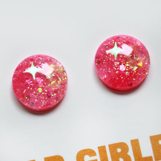 Hot Pink Kawaii Eyes / Glitter Resin Blythe Eye Chips