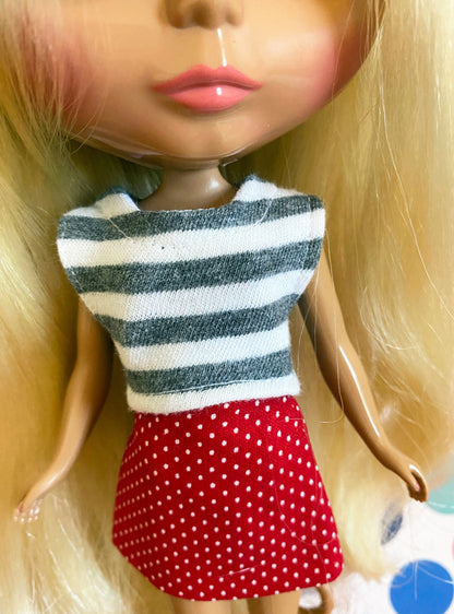 SAMPLE SALE Boxy Crop Tee for Blythe | Gray Stripe