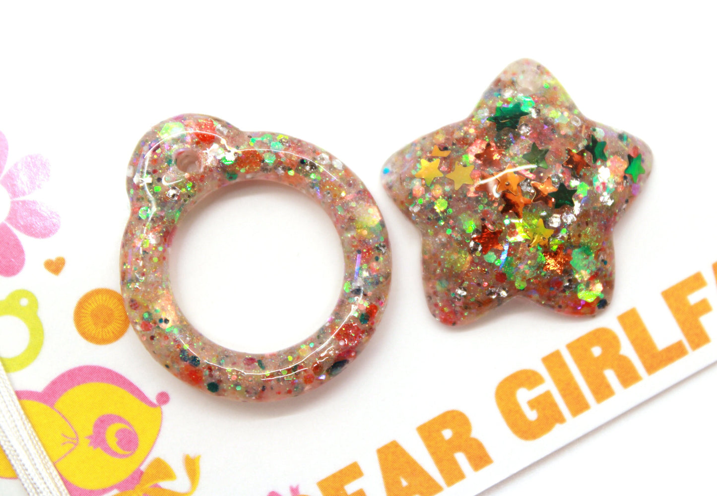Party Animal / Blythe Glitter Resin Star & Pull Ring Set