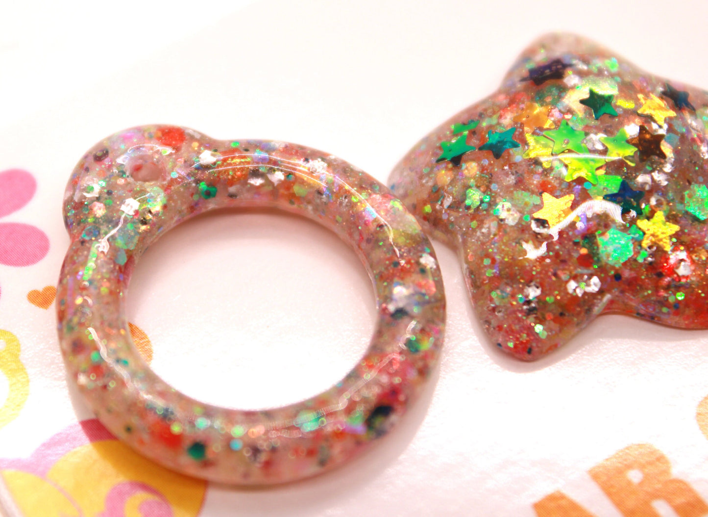 Party Animal / Blythe Glitter Resin Star & Pull Ring Set