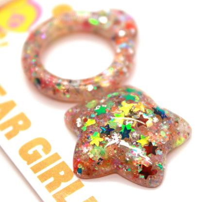 Party Animal / Blythe Glitter Resin Star & Pull Ring Set