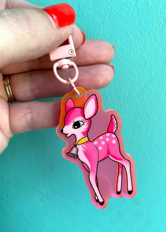 Pink Kitsch Deer Fluorescent Pink Acrylic Bag Charm