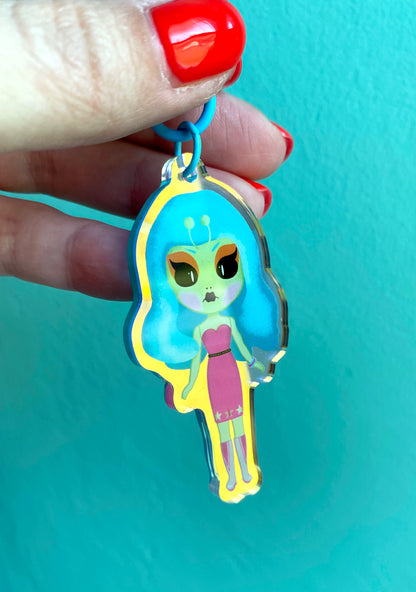 Martian Blythe Doll Rainbow Iridescent Acrylic Bag Charm
