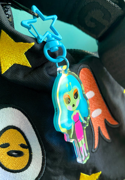 Martian Blythe Doll Rainbow Iridescent Acrylic Bag Charm