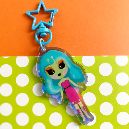 Martian Blythe Doll Rainbow Iridescent Acrylic Bag Charm