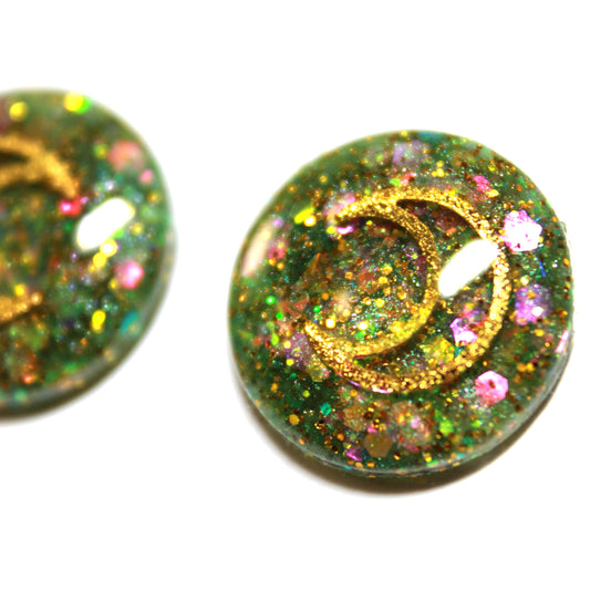 Under The Olive Moon / Green Glitter Resin Blythe Eye Chips