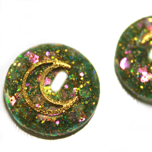 Under The Olive Moon / Green Glitter Resin Blythe Eye Chips