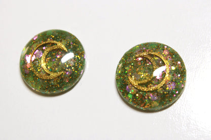Under The Olive Moon / Green Glitter Resin Blythe Eye Chips