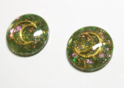 Under The Olive Moon / Green Glitter Resin Blythe Eye Chips