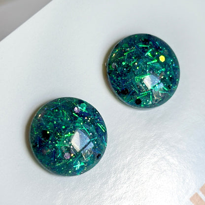 Pretty As A Peacock / Blue Green Glitter Resin Blythe Eye Chips