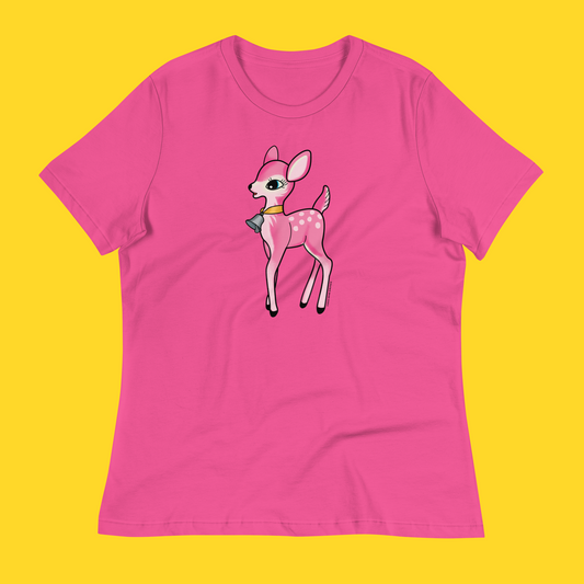 Pink Kitsch Deer Ladies Relaxed Fit Tee