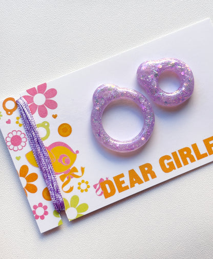 Amethyst Crystal / Resin Glitter Pull Ring Set