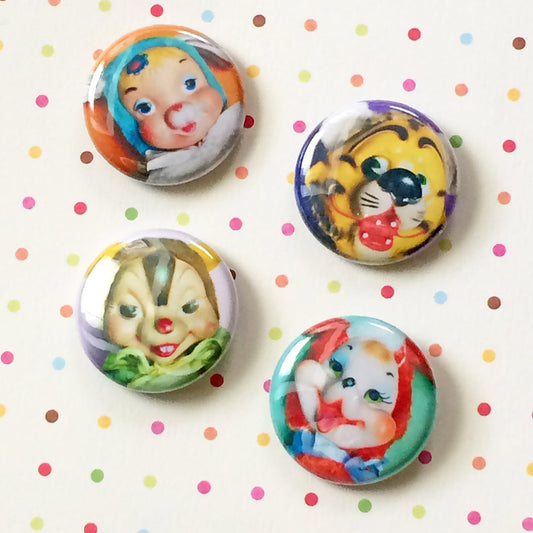 Rubber Face Friends 1" Pins 4 Pack